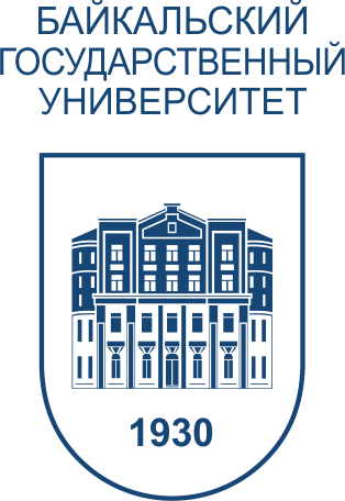 Вертикально ориентированный логотип БГУ с синей заливкой на белом фоне
